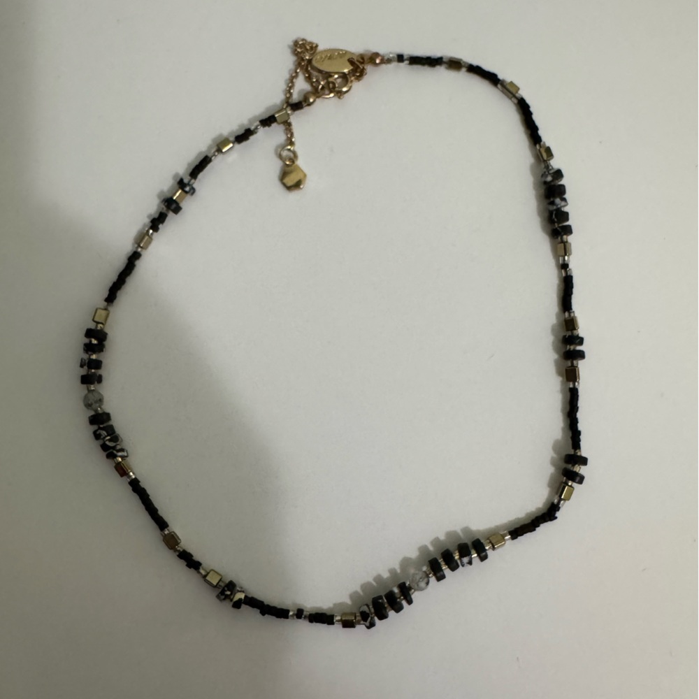 Delicate Black and Gold Beaded Necklace - Women's Jewelry